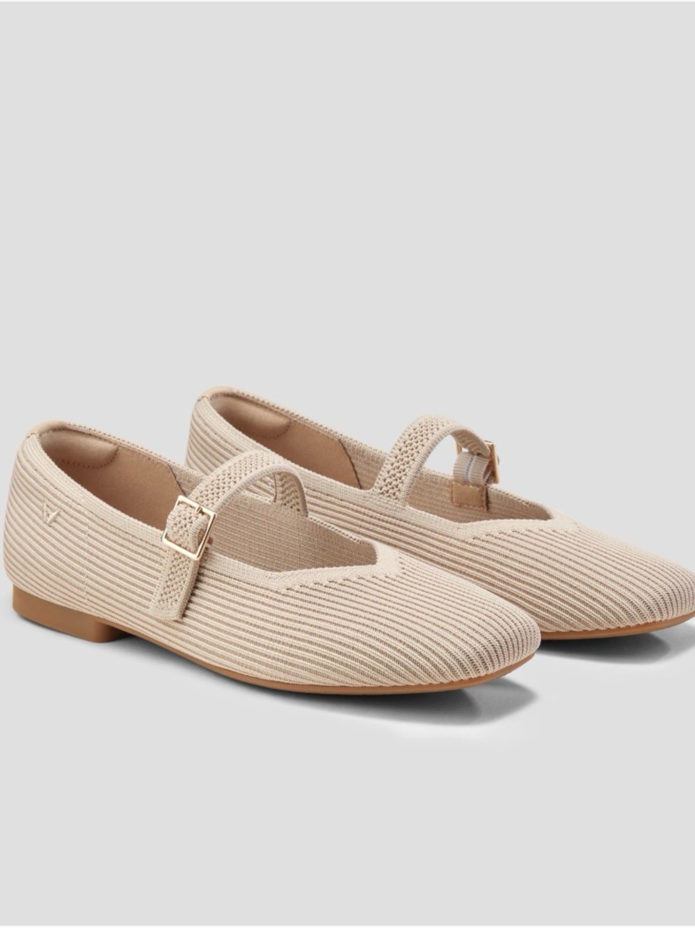 Beige Margot Knit Mary Jane Flats with Buckle Strap